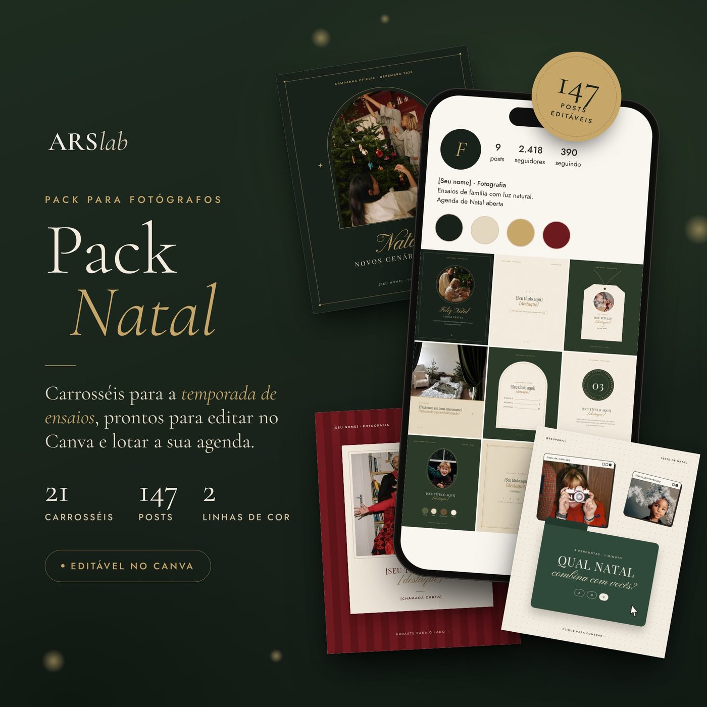 Mockup do Pack Natal em verde-pinheiro e dourado